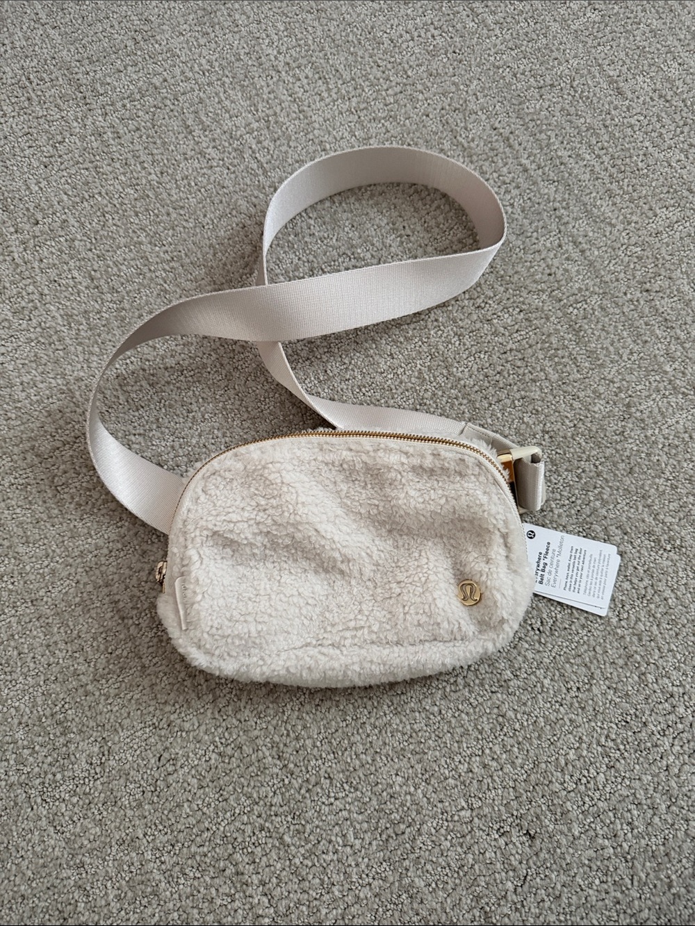 lululemon Cream Sherpa Everywhere Belt Bag with Gold Hardware